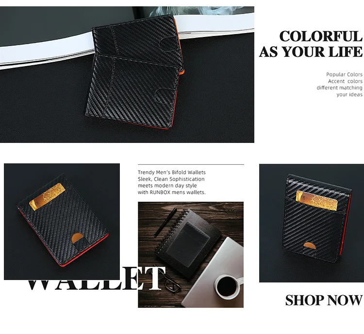 Slim Carbon Fiber PU Leather RFID Blocking Wallet Men, Bifold Money Clip, Minimalist Front Pocket Credit Card Holder