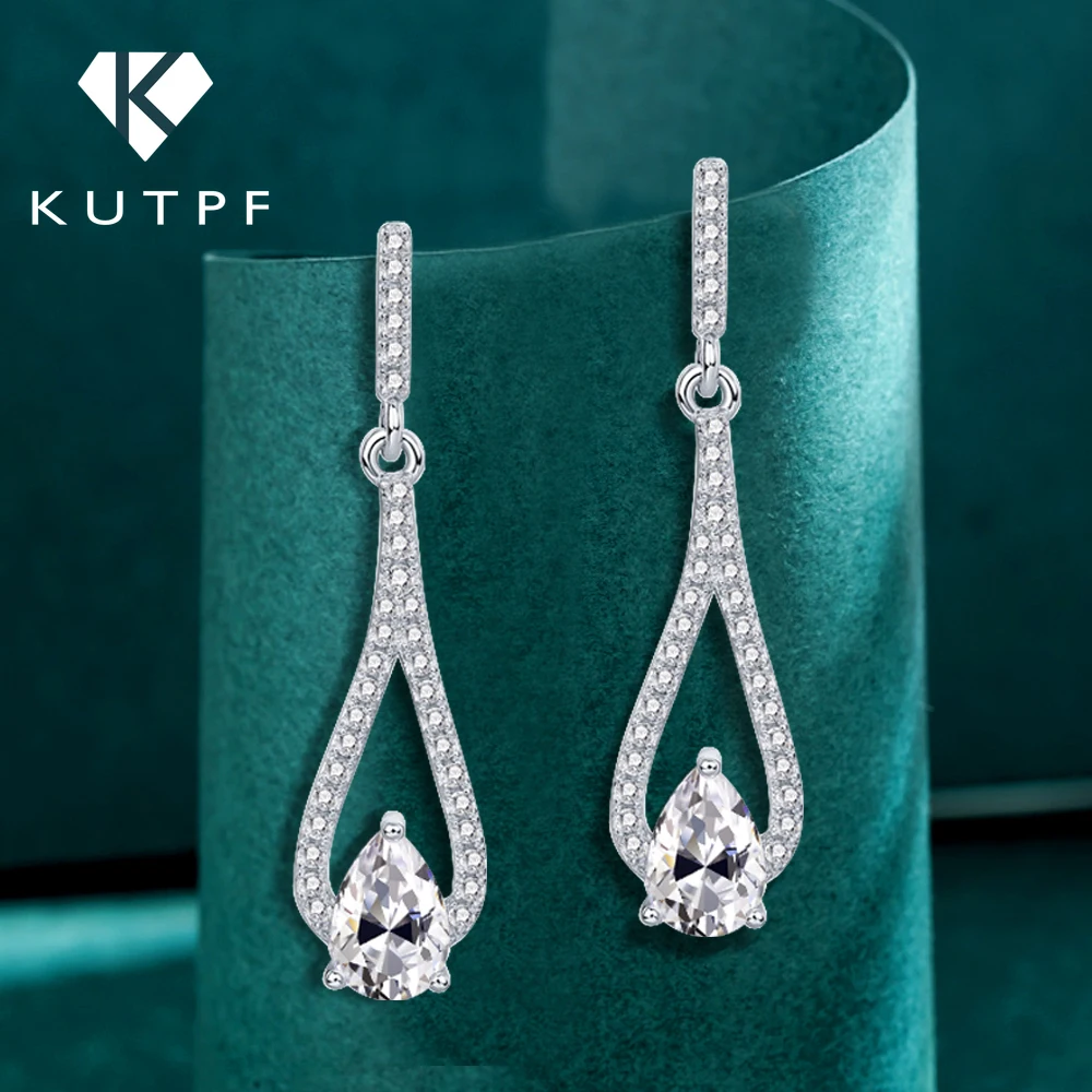 

KUTPF Waterdrop Moissanite Drop Earrings with GRA S925 Sterling Silver 5*7mm Pear Cut Diamond Long Tassel Earring for Women