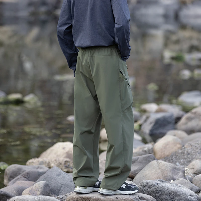 Men's Green Quick Dry Cargo Hiking Pants with Drawstring Waist