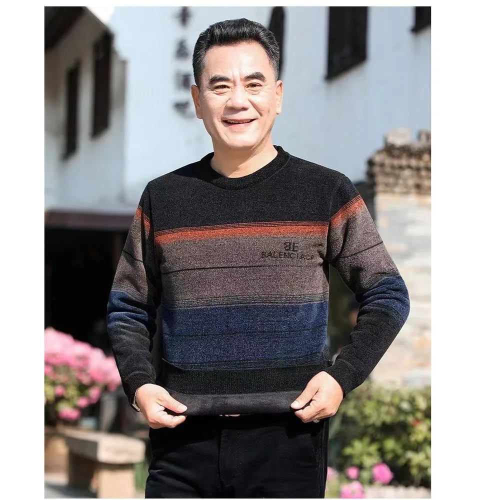 Dad's with thick velvet, elderly grandfather's base for warmth, autumn and winter middle-aged men's chenille knitted_voghion.com