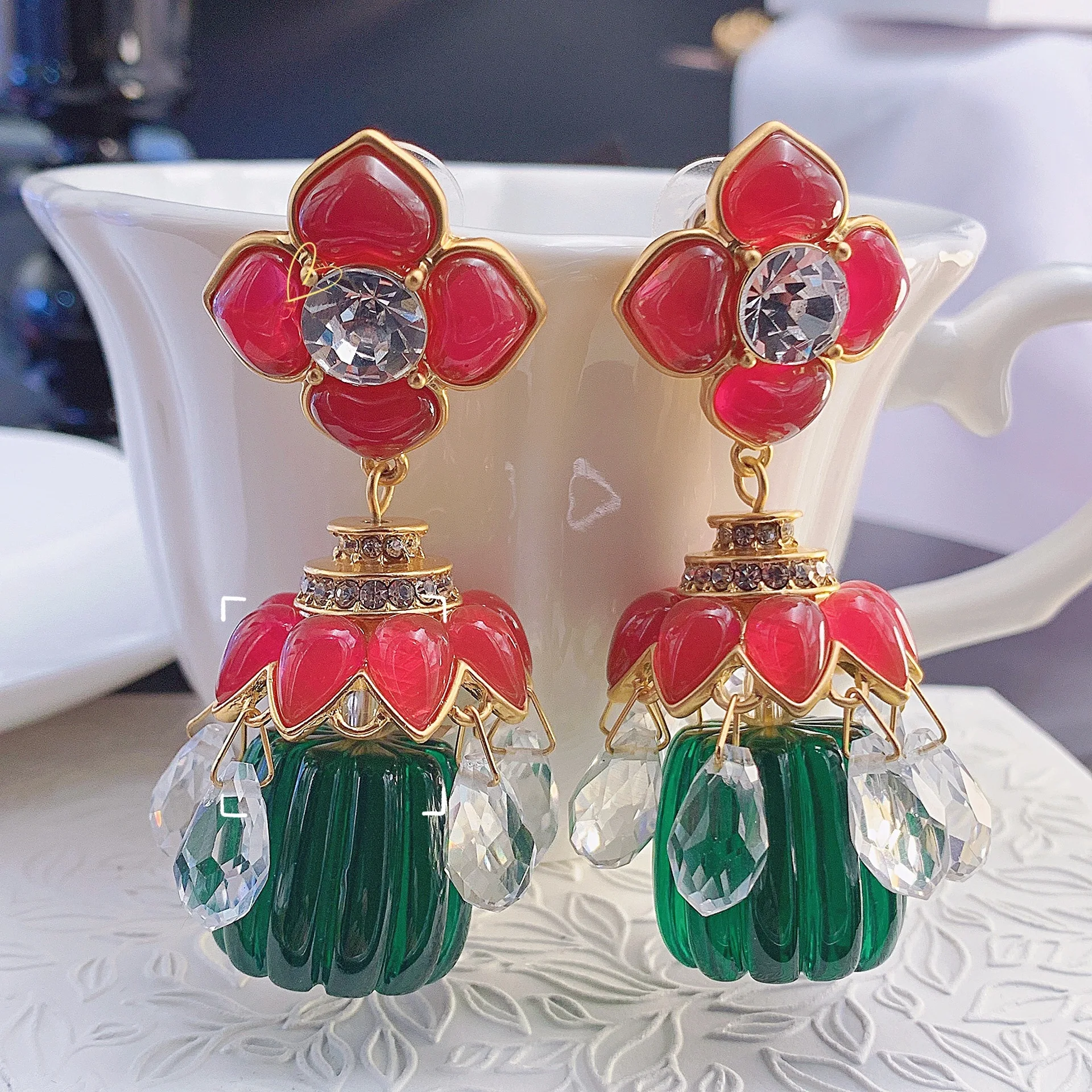 

Winter French Inlaid Pumpkin Modeling Fashion Temperament S925 Silver Needle Earrings