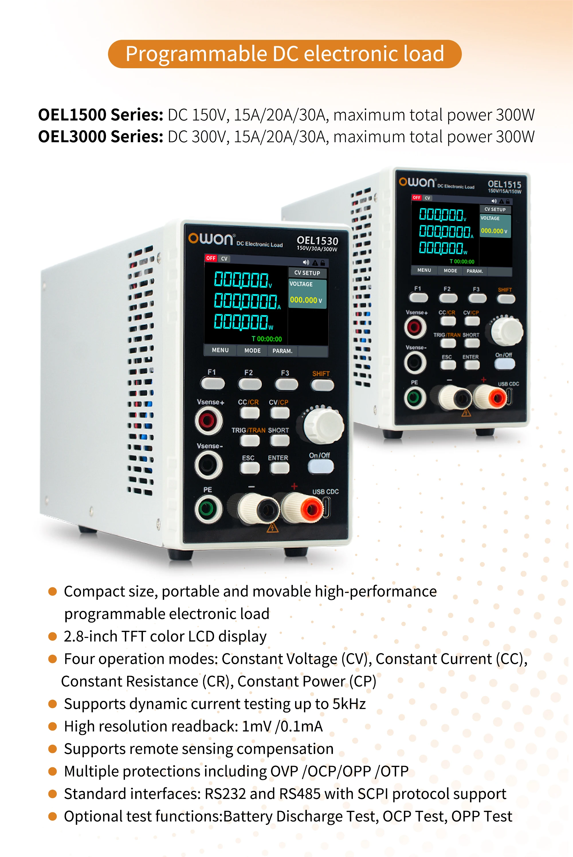 OWON Programmable DC Electronic Load OEL30 Series Digital Battery Capacity Teste
