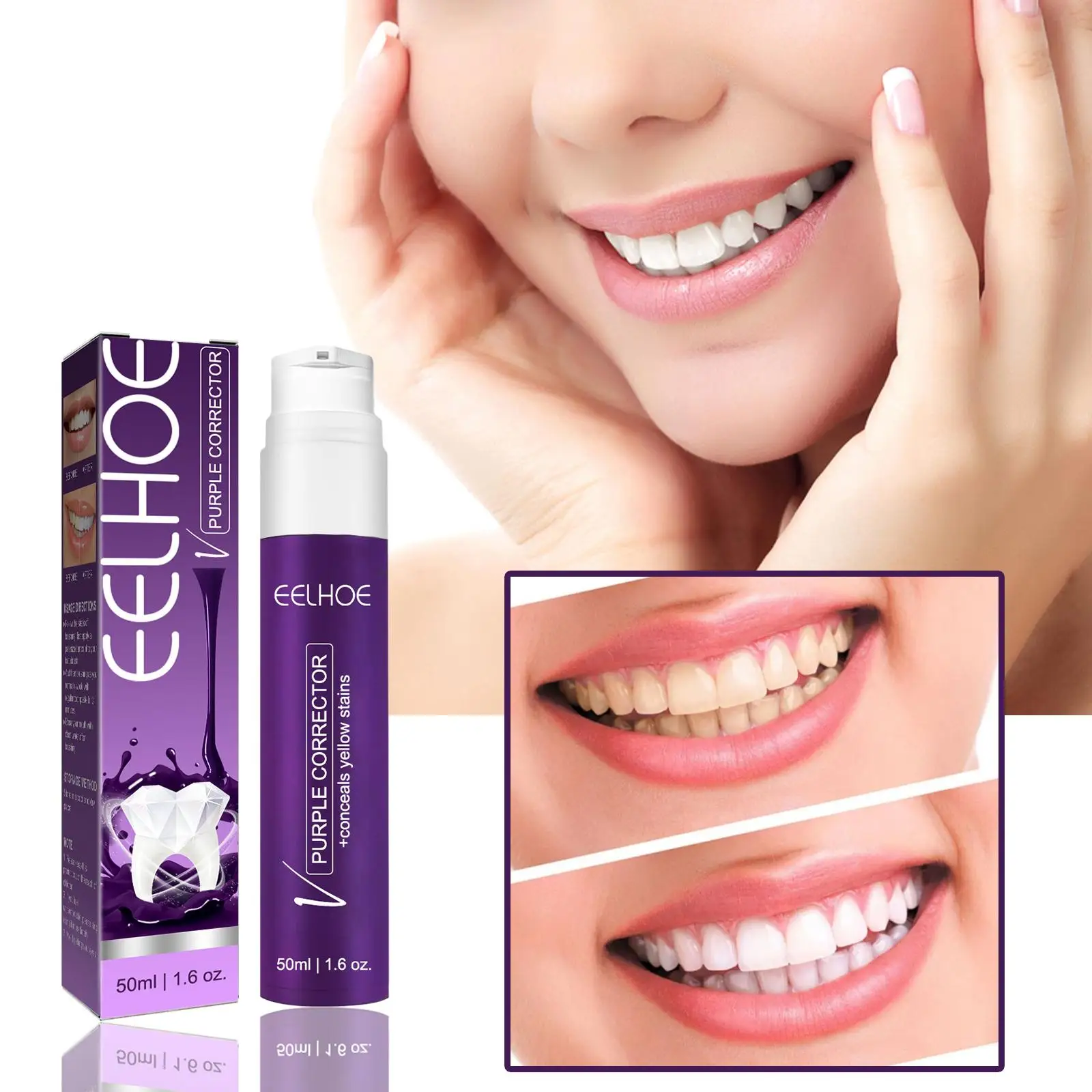 Purple Whitening Toothpaste Mousse V34 Color Tooth Correction Whitener Teeth Removes Stains Oral Hygiene Cleaning Teeth Whitening Product