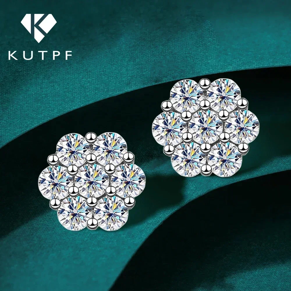 

KUTPF Flower All Moissanite Stud Earring 925 Sterling Silver for Women 3mm D Color Diamond Earrings Studs with Gra Fine Jewelry