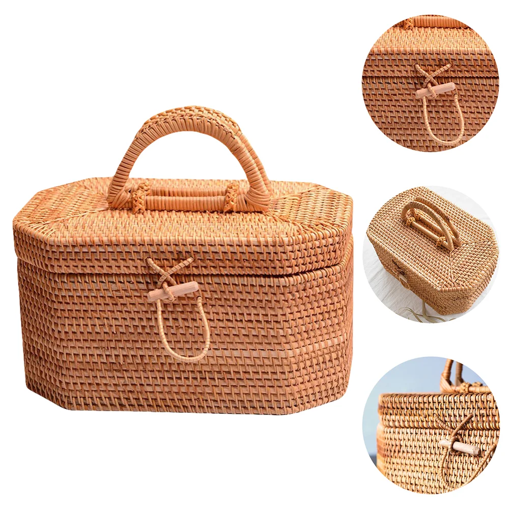 

Multifunctional rattan basket fruit arrangement basket portable storage basket home outdoor outing snack portable storage box