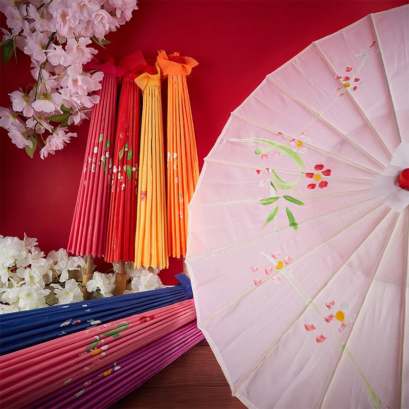 82/84cm Silk Cloth Women Umbrella Japanese Cherry Blossoms Ancient Dance Chinese Style Oil Paper Decorative