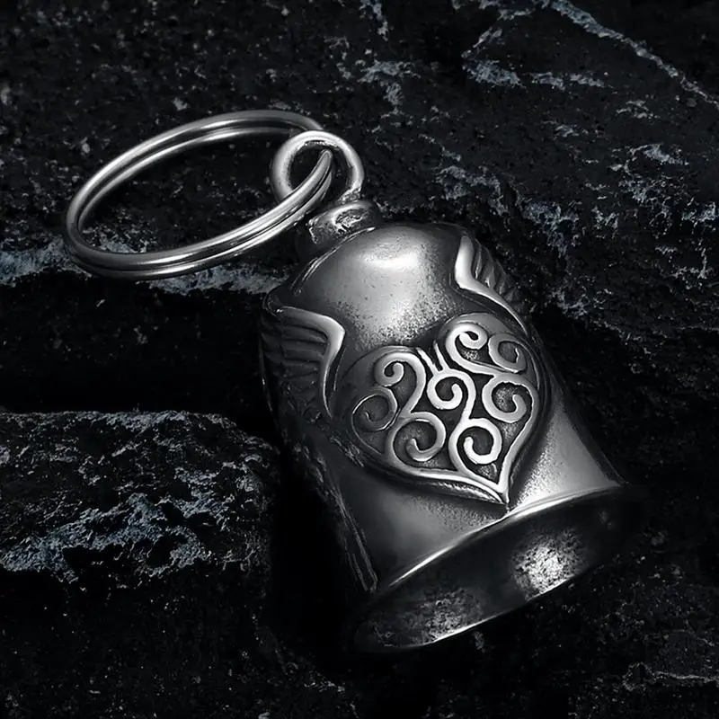 Heart Wing Motorcycle Bell Pendant Heart Lucky Bell style riding Bell Good Luck Bell Retro Motorcycle Safety Bell decoration