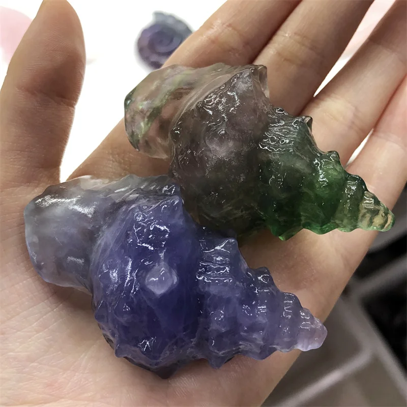 

Natural Purple Fluorite Conch Crafts Healing Energy Crystal Carving Ornaments Health Quartz Gifts Home Decoration 1pcs