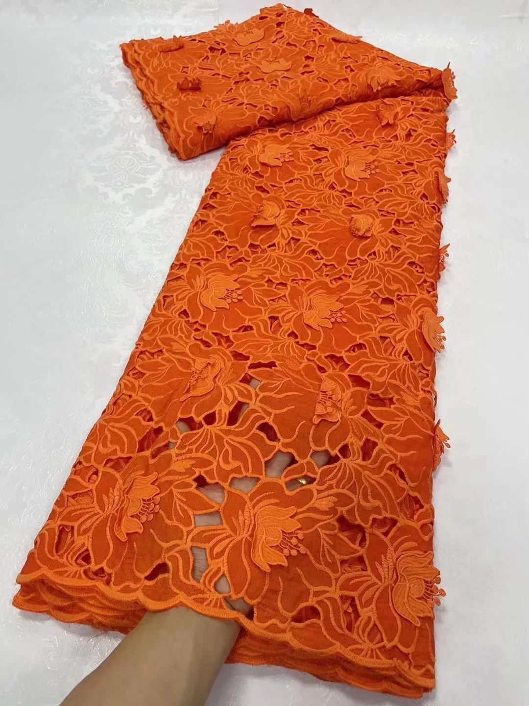 

African Lace Fabric Orange 2023 High Quality Water Soluble Nigerian Embroidery French Guipure Cord Lace For Wedding Sewing