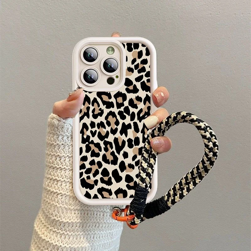Leopard Print Phone Case with Lanyard Cord Rope