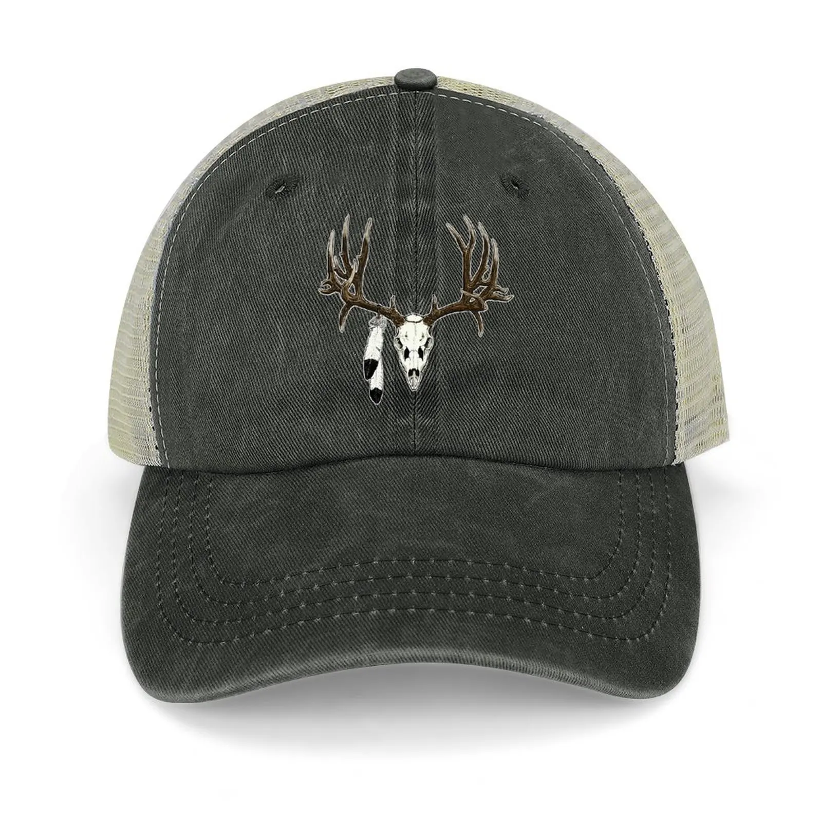 

Deer skull with eagle feather Cowboy Hat Hat Luxury Brand Sun Cap Sports Cap Man Women's