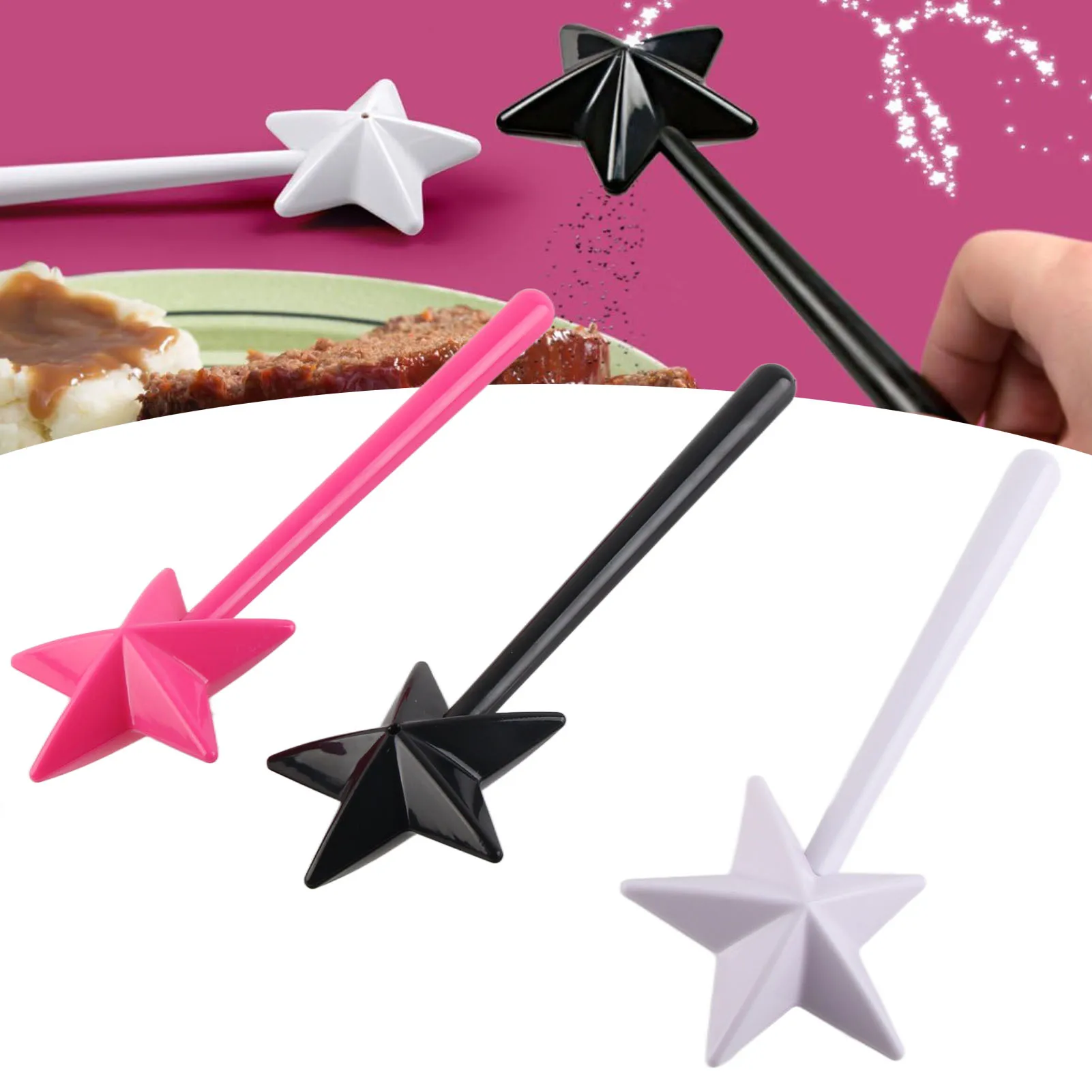 Magical Salt Pepper Shakers Star Shaped Wand Stick Refillable Seasonings Spices Dispenser 3Pcs salt shaker,salt pepper shakers