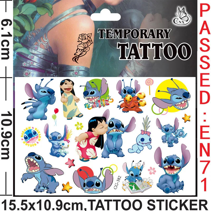 New Interstellar Baby Stitch Cartoon Tattoo Stickers Children Stitch Water Transfer Disposable Tattoo Stickers Toys Kawaii Gift 6