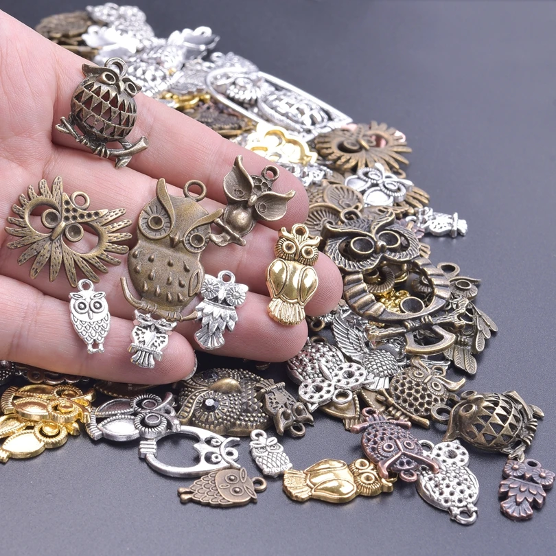 Vintage Steampunk 10/30/100Pcs Random Animal Owl Charms For Jewelry Making Owl Pendants Wholesale Ornaments Jewelry Accessories 5