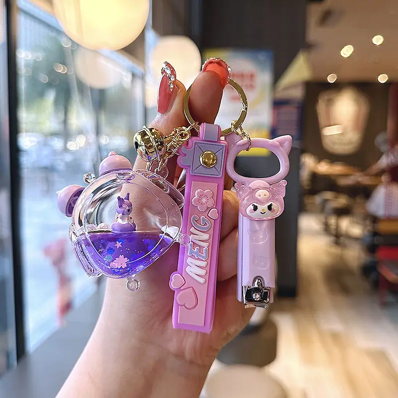 Cute Sanrio Keychain Cartoon Girlish Exquisite Quicksand Hello Kitty Clow M Schoolbag Pendant Girls' Gifts 2