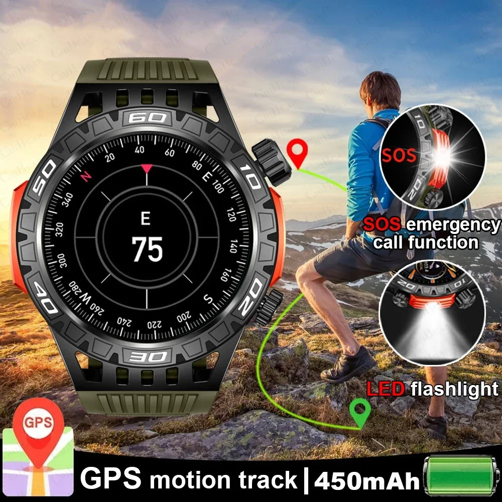 

Compass LED Torch Men's Smart Watch 450 mAh Battery Heart Rate Blood Pressure Health Monitoring Watch Bluetooth Call Smartwatch