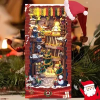 DIY Book Nook Wooden Miniature Model Kit Christmas Bookend Assembled 3D Puzzle Light Bookshelf Crafts Home Decor Friends Gifts 2