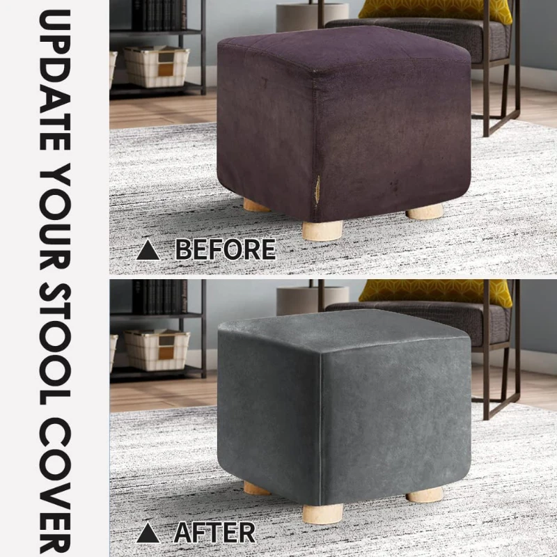 Luxurious Velvet Square Ottoman Cover - Stretchable and Washable Furniture Protector for Footstools and Benches, Available in Three Sizes