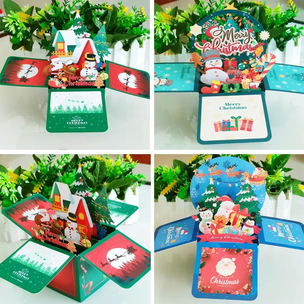 

Santa Claus 3D Pops-up Bouquet Xmas Festival Girlfriend Paper Flowers New Year Greeting Cards Thank You Cards Decor Gift