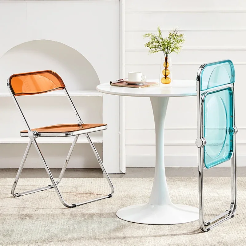 Transparent Folding Chair Nordic Acrylic Dining Chair Ins Style Clear Makeup for Dining Room Sleek Modern