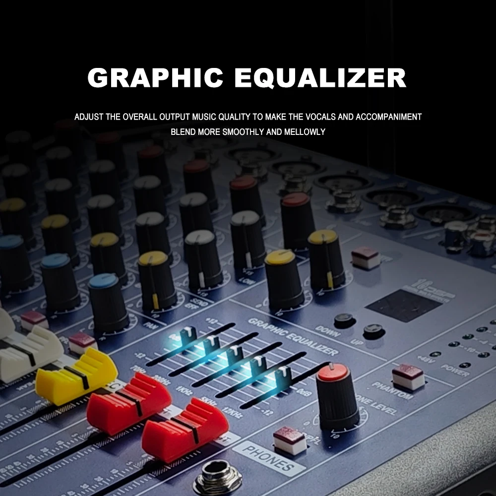 Professional 6 Channel Audio Mixer With Wireless microphone system Mixing Sound Console Card USB interface 48V for karaoke DJ