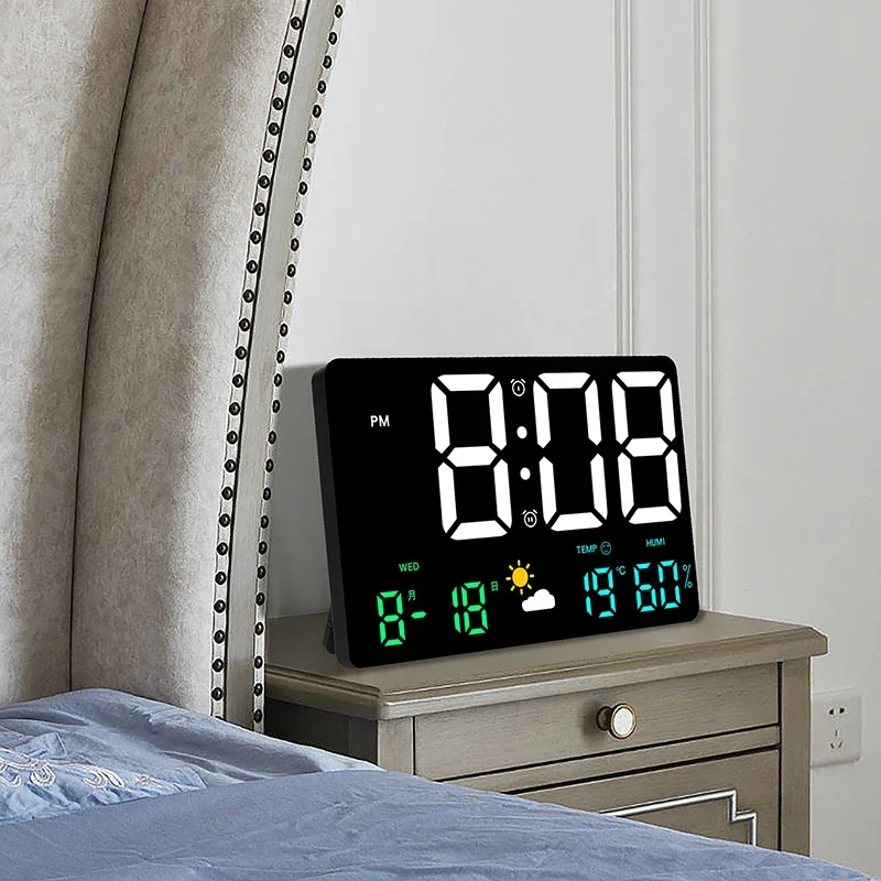 Color Screen Electronic Wall Clock Temperature Humidity Display LED Digital 5-level Adjustable Brightness Table Alarm Clock digital wall clock smart led wall clock