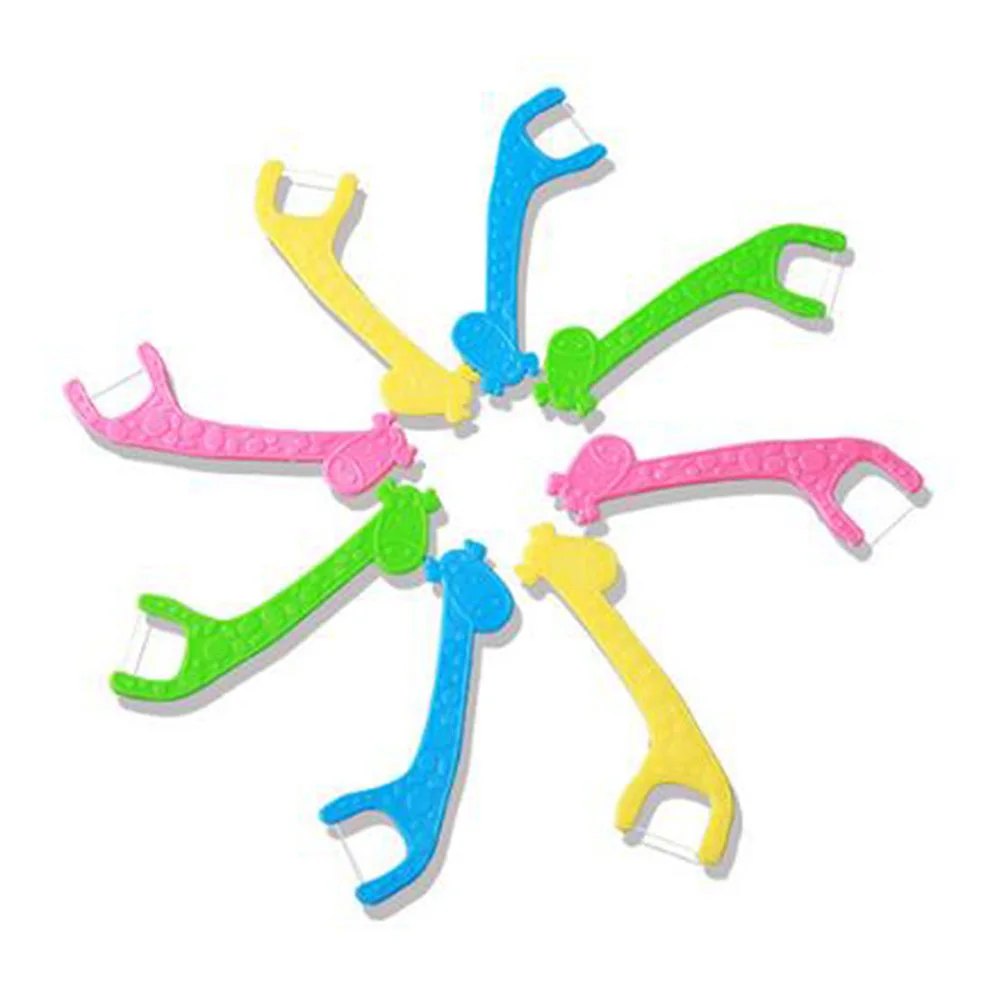 

60PCS Handle Floss Pick Cartoon Giraffe Dental Floss Stick Teeth Care Cleaner for Kids Children (4 Color Mixed Each Color 15pcs)
