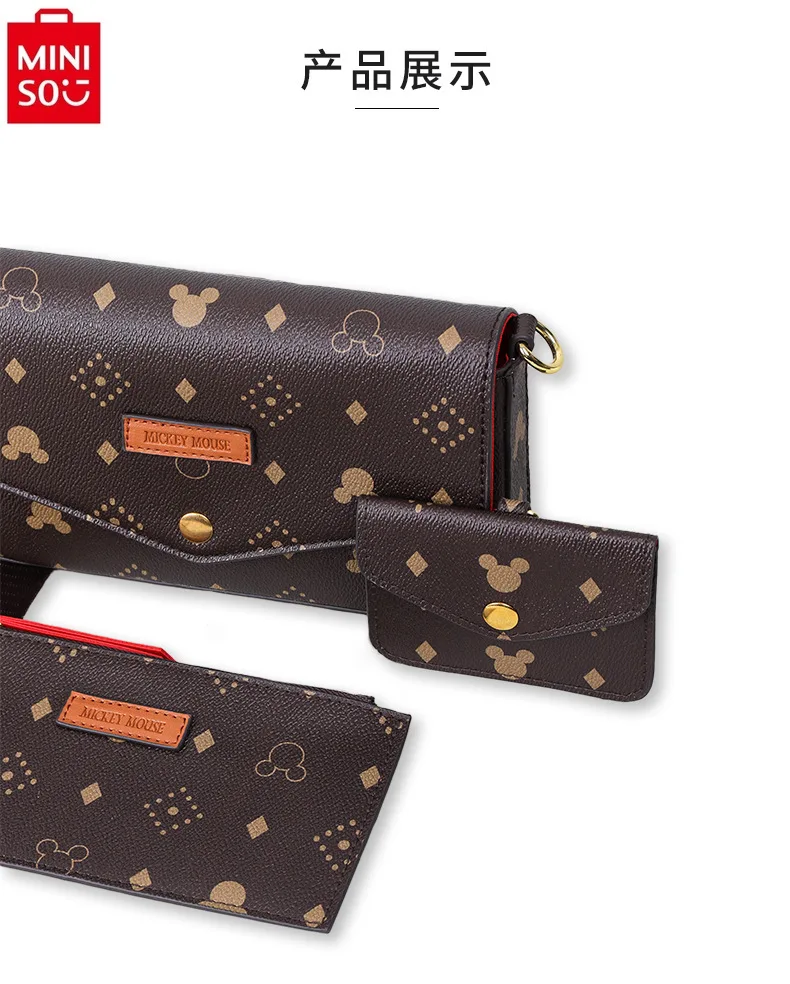 MINISO Disney Women's Classic Multi functional Luxury Brand Mickey Printed Crossbody Bag High Quality Versatile Shoulder Bag