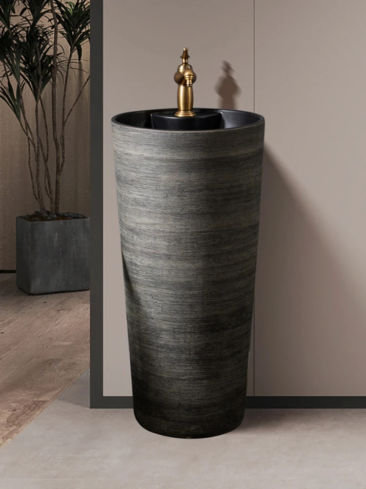 Wash Basin Retro Pedestal Washbasin Pedestal Basin One-Piece Floor-Mounted Bathroom Sink GN465TB