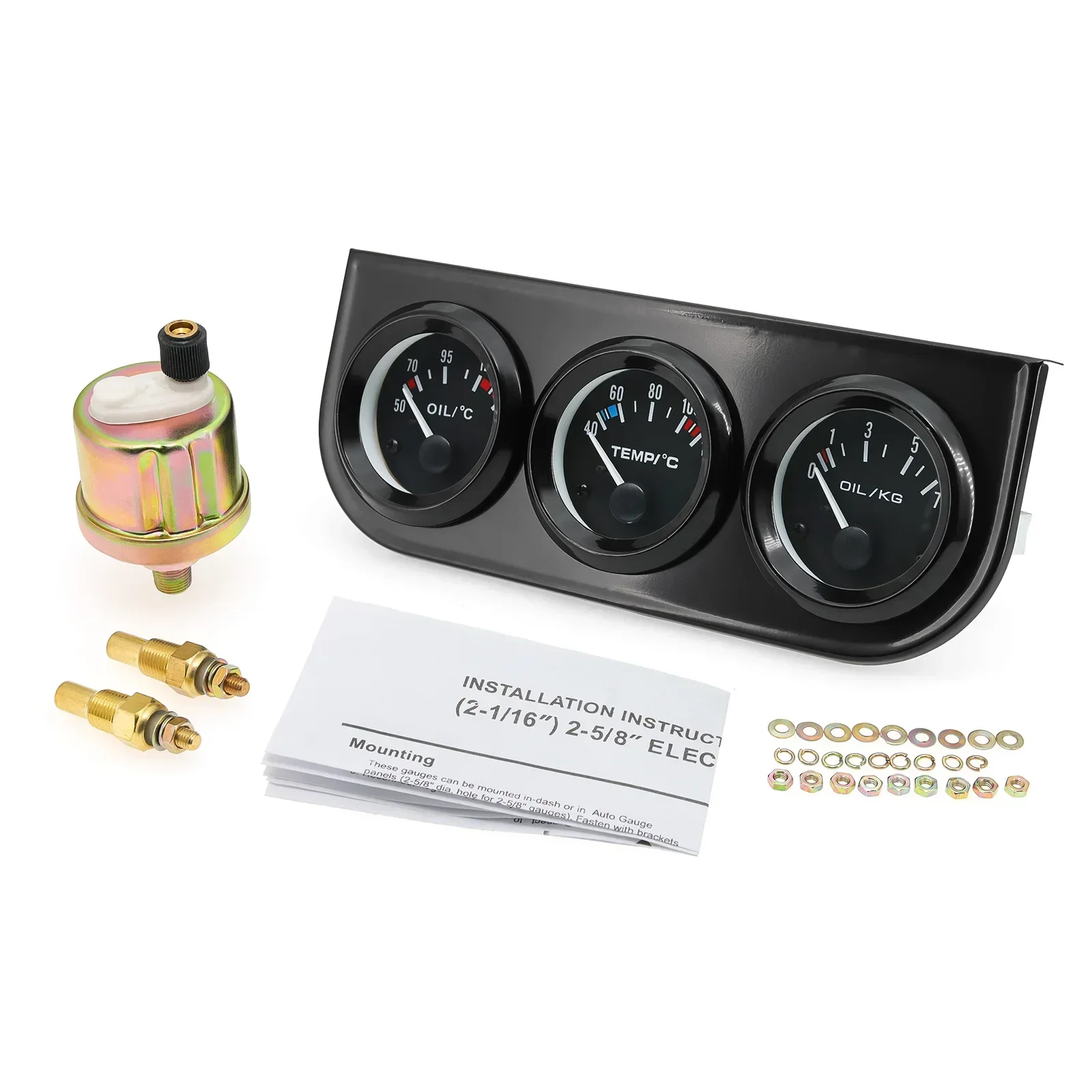 Oil Temp Oil Pressure Volt Car 3 in 1 Triple Meter Modification Gauge 40~120 Celsius Water Temperature Sensor 2" 52mm 1/8NPT Water Temp Gauge