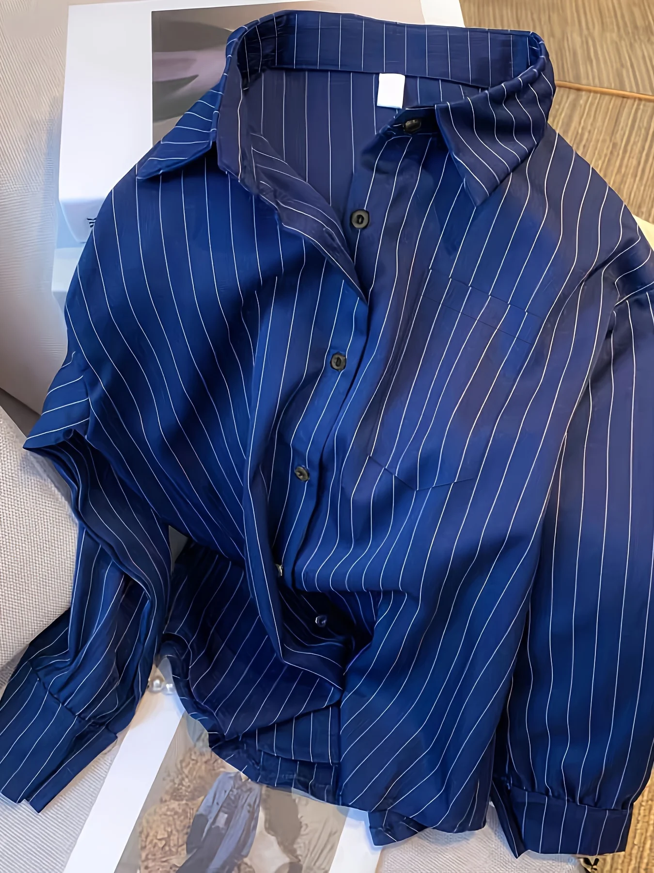Striped Long Sleeve Shirt for Women, Autumn and Spring Design Sense Minority Commuting Blouse, High-End Top