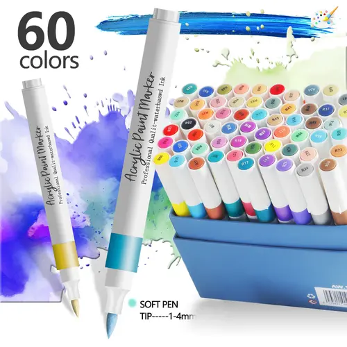 12/24 Colors Soft Headed Different Color Acrylic Marker Pen, Color Art Graffiti Pen, Waterproof, Opaque, Water-Based Soft Headed - Image 8
