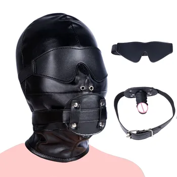 BDSM Mask for Men Women Leather Removable Strap Dildo Ball Gag Blindfold Fetish Slave Bondage Erotic Sex Toy Harness Toys Adult 4