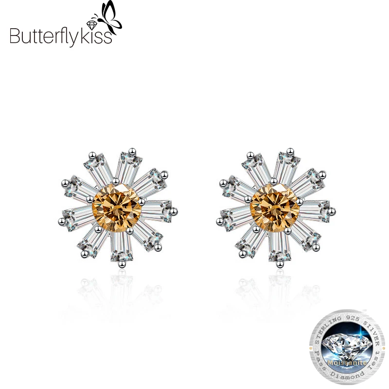 Butterflykiss Orecchino A Bottone Con Diamante Margherita Da 50 Centesimi Con Certificato Gra Gioielli In Argento Sterling 925 Regalo Di Compleanno Pe