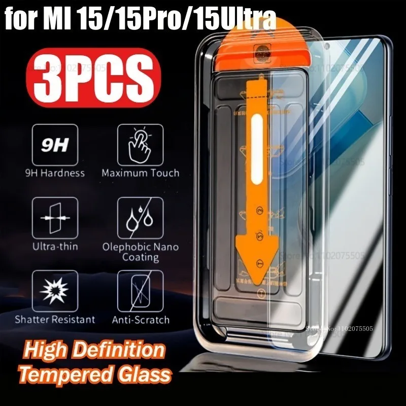 3 pçs hd fácil instalar vidro temperado para xiaomi 15s pro 15 pro protetores de tela cobertura completa 14 ultra 14t pro 13t caso amigável