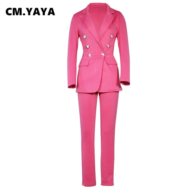 CM.YAYA Autumn Winter Streetwear Women's Set Long Sleeve Blazer Pants Suit Office Lady Tracksuit Two Piece Set Fitness Outfits 6