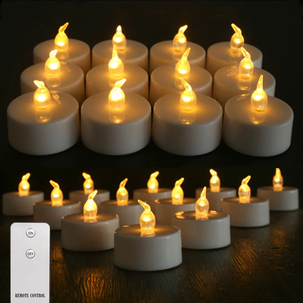 Remote-Controlled Flameless LED Tea Light Candles - Flickering Realistic Glow, Battery Operated (12/24 Pack)