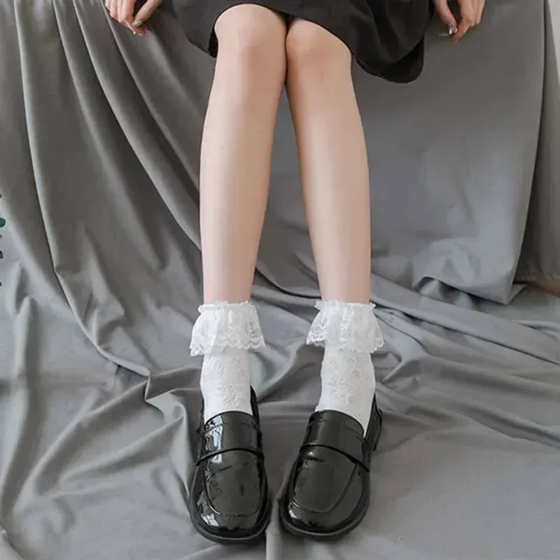 

Хлопковые носки Calcetin Lolita, белые женские кружевные женские носки в форме сердца с бантом на лодыжке, милое платье Medias