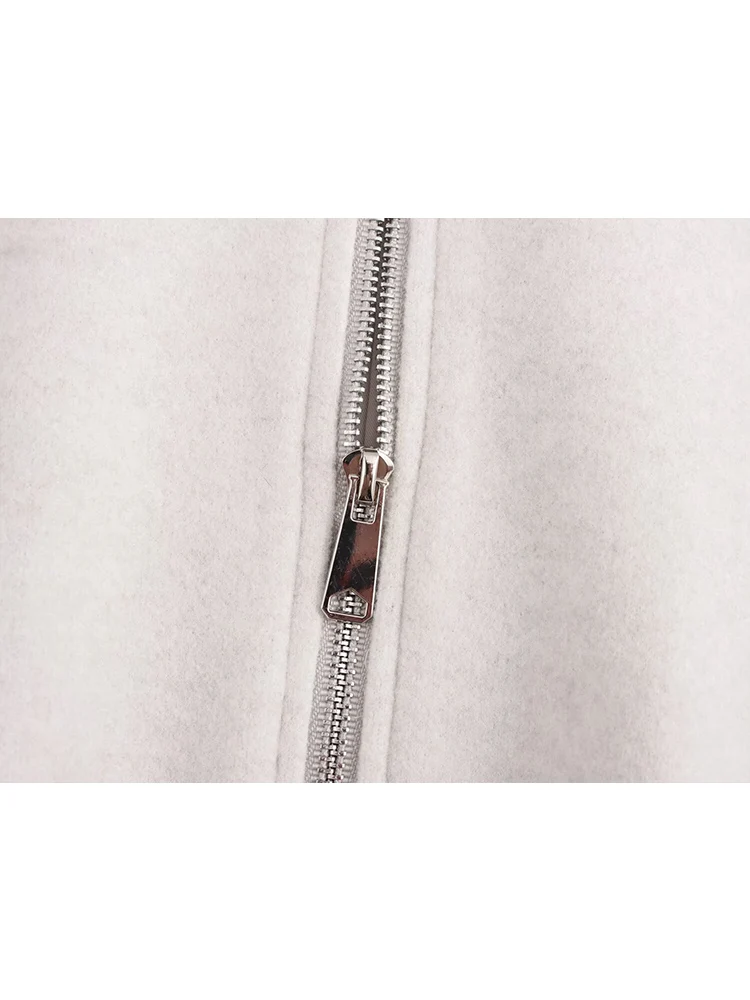 Women Cropped Bomber Jacket Autumn New Long Sleeve Round Collar Outerwears Casual Ladies Winter Fashion Zip Up Short Coats