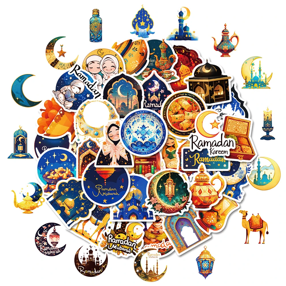 Decorative Stickers Funny Cute Cartoon Ramadan Eid Mubarak Stickers 10/30/50pcs