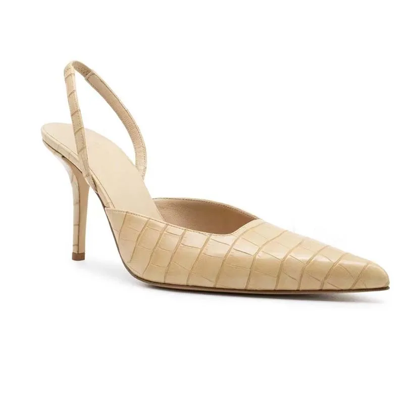 Red Stone Pattern Pointed Closed Toe Slingback Stiletto Sandals Woman Summer Back Strap Sexy High Heels Shoes for Women