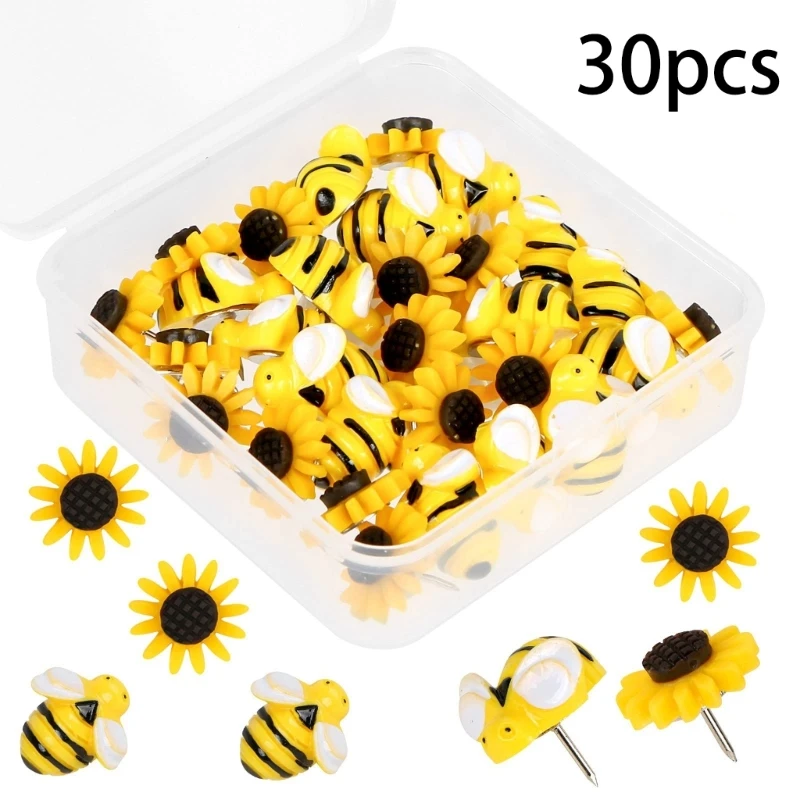 30 Pcs 수지 해바라기 꿀벌 푸시 핀 엄지 압정 코르크 보드 장식 푸시 핀 Dropship