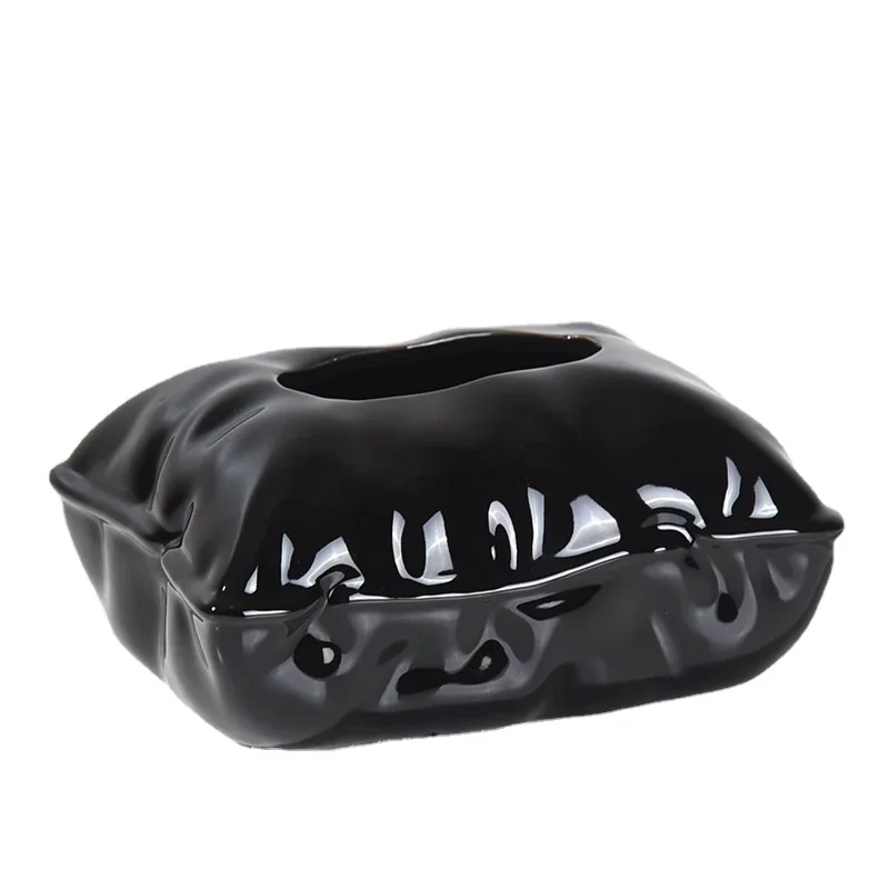 Creative Abstract Thickened Ceramic Tissue Box Art Pleated Extractable Napkin Box Crafts Living Table Ornaments Home Decoration 5