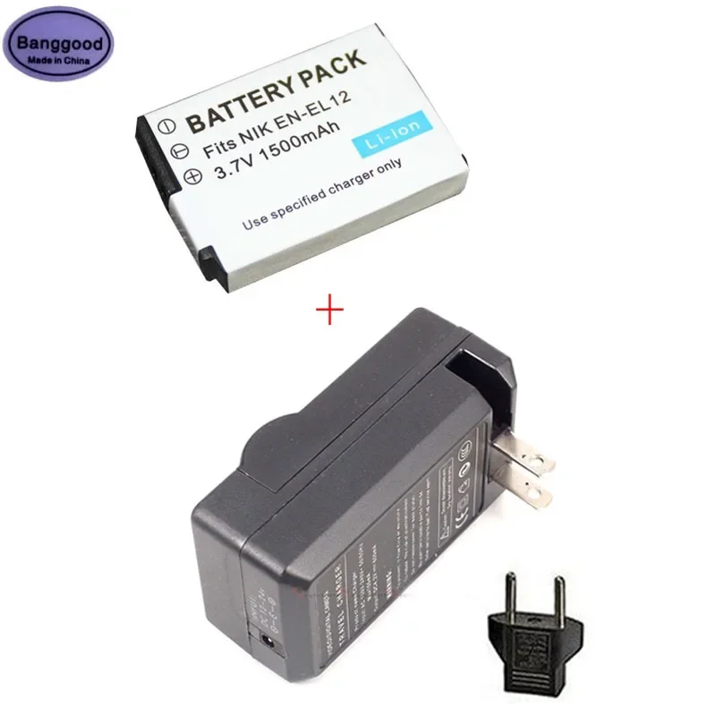 

1500mAh EN-EL12 ENEL12 Camera Battery + AC Charger for Nikon CoolPix S610 S620 S630 S710 S1000pj P300 P310 S6200 S9400 S9500