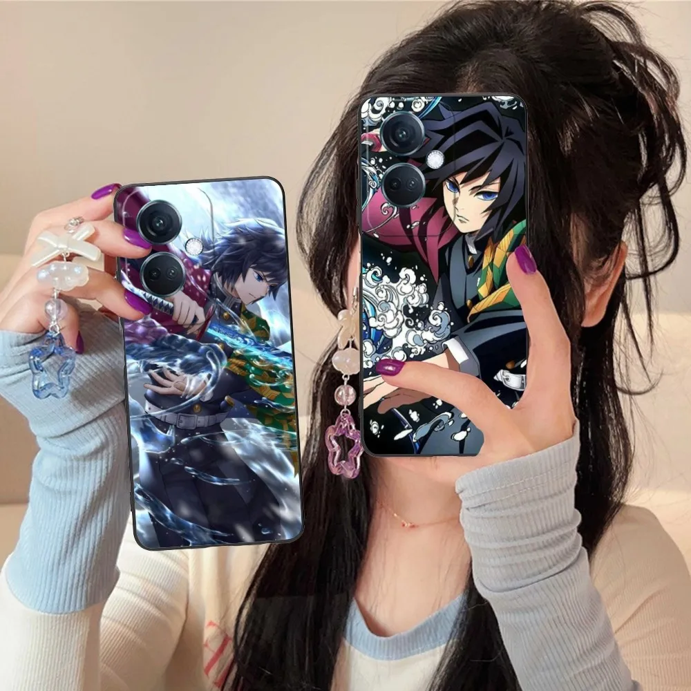 Demon Slayer Giyu Mobile Phone Case For Oppo Find X5 X3 X2 A93 Reno 8 7 Pro A74 A72 A53 Black Soft Phone Cover Funda