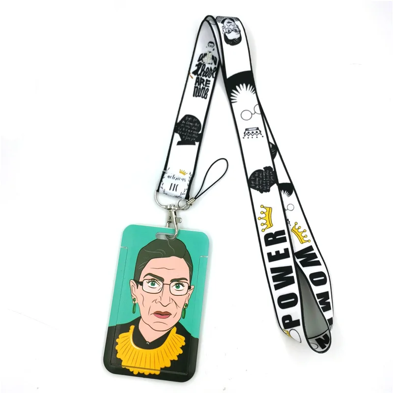 Feminist Ruth Bader Ginsburg Lanyard Credit Card ID Holder Bag Student Women Travel Card Cover Badge Car Keychain Decorations