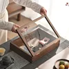 Black Walnut Storage Box with Tempered Glass Lid Retro Tea Set Organizer Elegant Home Decor for Living Room Premium Display Case 2