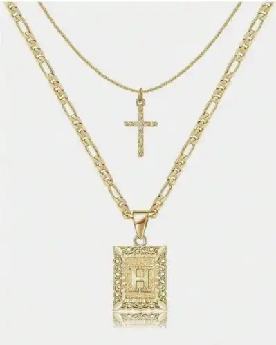Letter Necklace Layered Initial Cross Necklace, Layering Square Letter Pendant Figaro Chain Cross Choker  for Women Girls
﻿ - Image 8