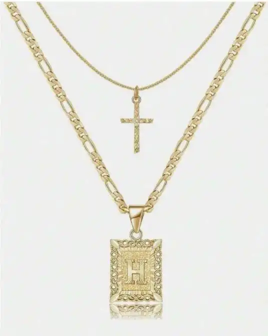 Letter Necklace Layered Initial Cross Necklace, Layering Square Letter Pendant Figaro Chain Cross Choker  for Women Girls
﻿ - Image 8