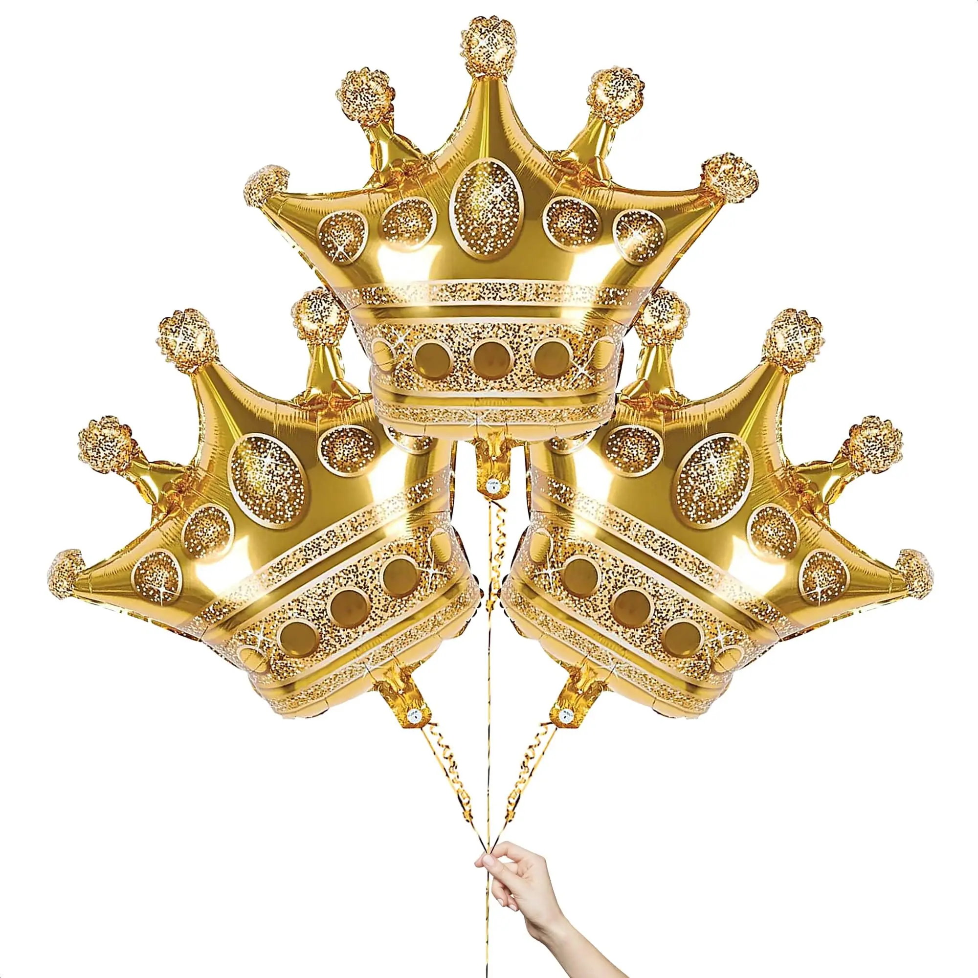 3 Stück große Kronen-Helium-Luftballons, Goldfolie, Kronenform, Luftballons, Dekoration, Folienballons, Jubiläumsballons, Prinzessin, Geburtstag – Detail 4